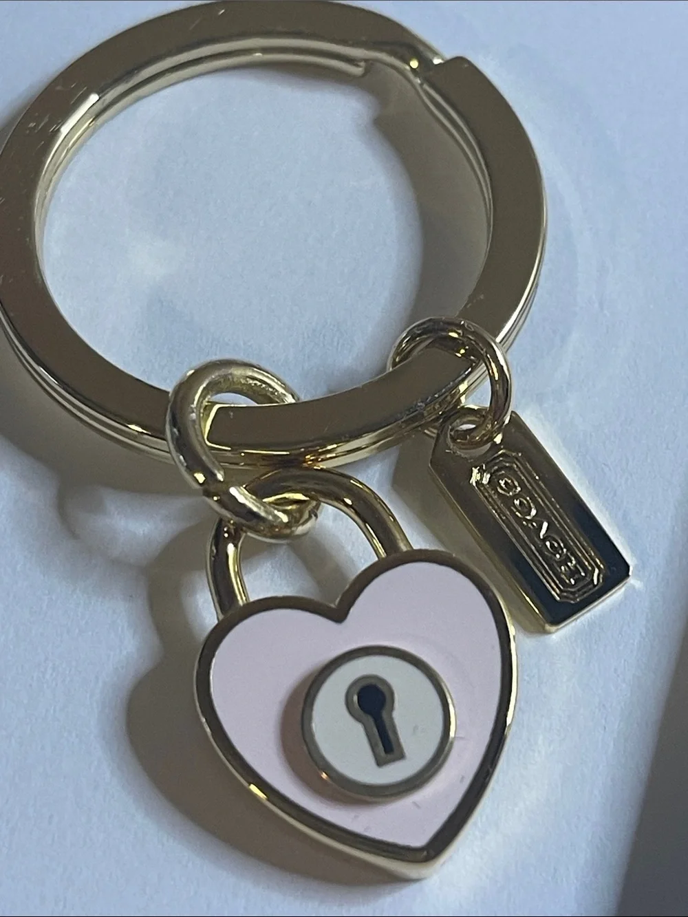 Coach Gold Heart Lock Keychain with Pink Enamel Accent and Coach Pen